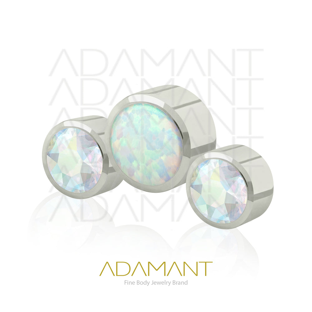 18g - 16g, Titanio Accesorio Rosca, 0.9mm Patrón de rosca, Neptuno, Bezel Set, Cubic Zirconia y Opal.