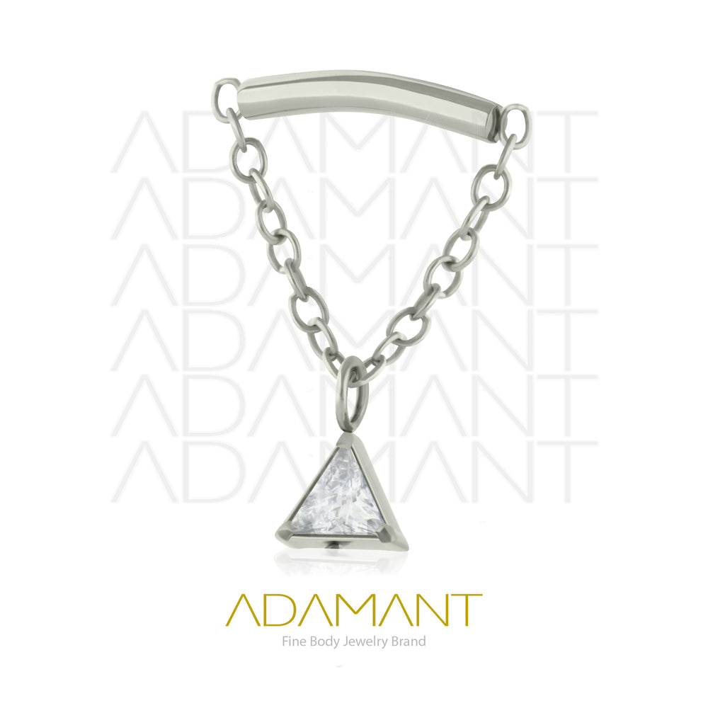 18g - 16g, Titanio Accesorio Rosca, 0.9mm Patrón de rosca, Pending Triangle jewel prong set Cubic Zirconia