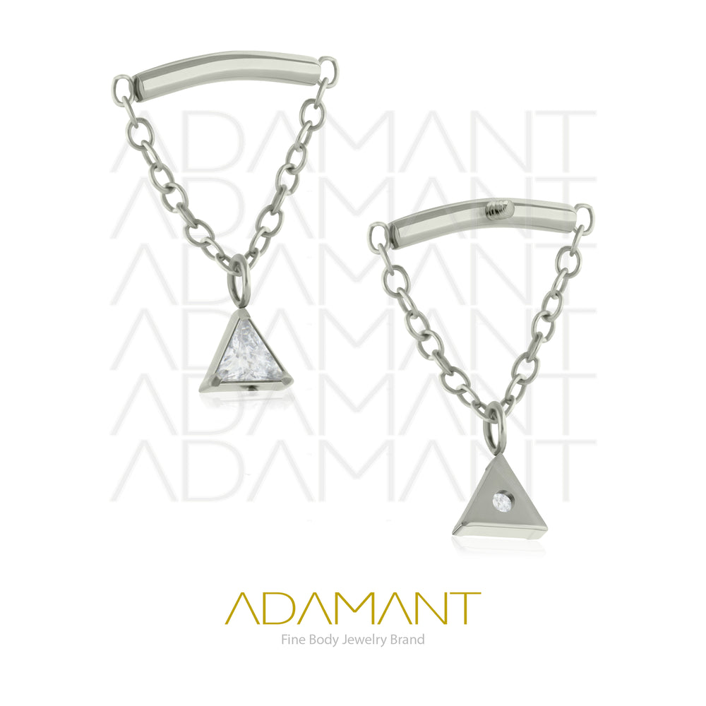 18g - 16g, Titanio Accesorio Rosca, 0.9mm Patrón de rosca, Pending Triangle jewel prong set Cubic Zirconia
