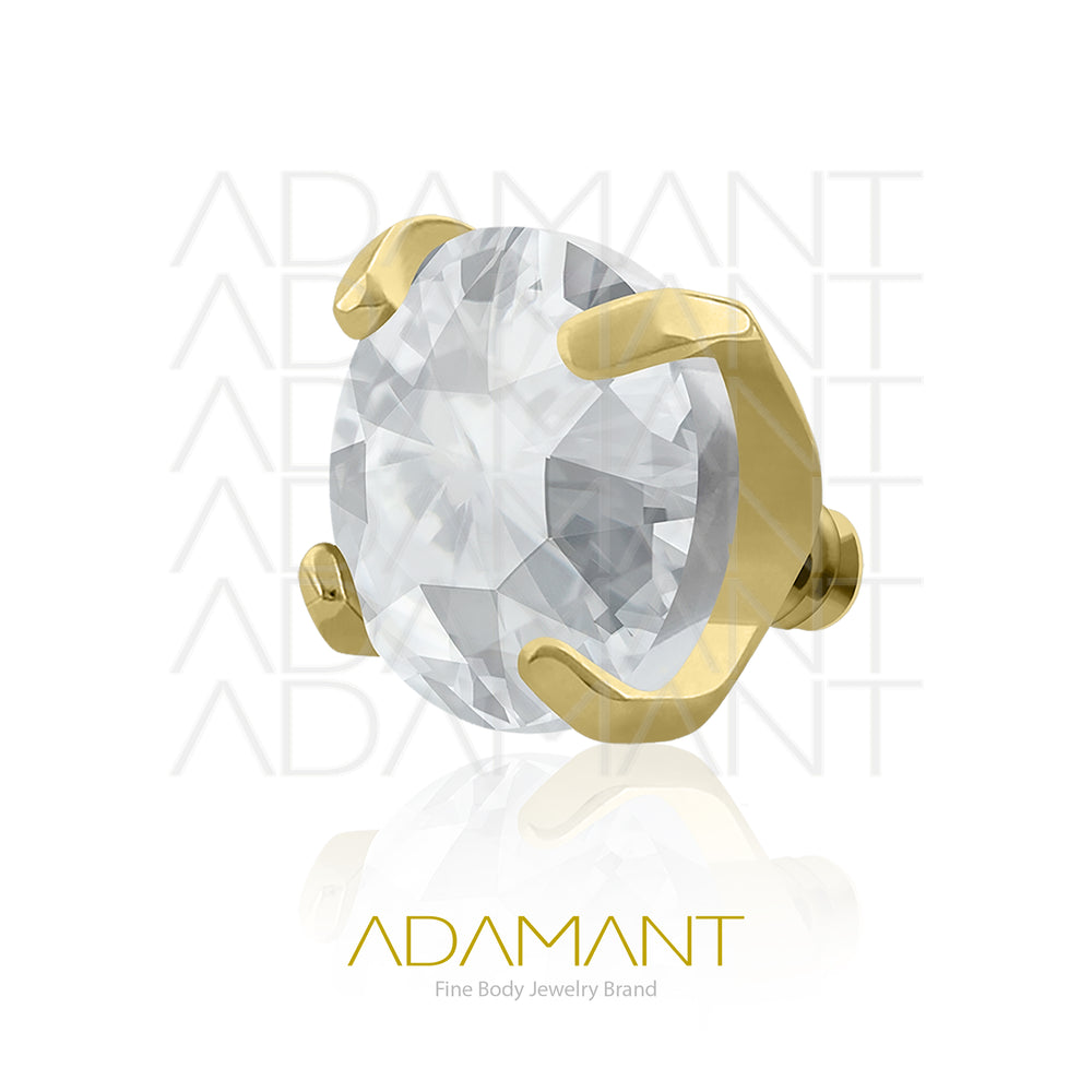 18g - 16g, Titanio Platizado Dorado, Accesorio Rosca, 0.9mm Patrón de rosca, Prong Set 4, Cubic Zirconia.