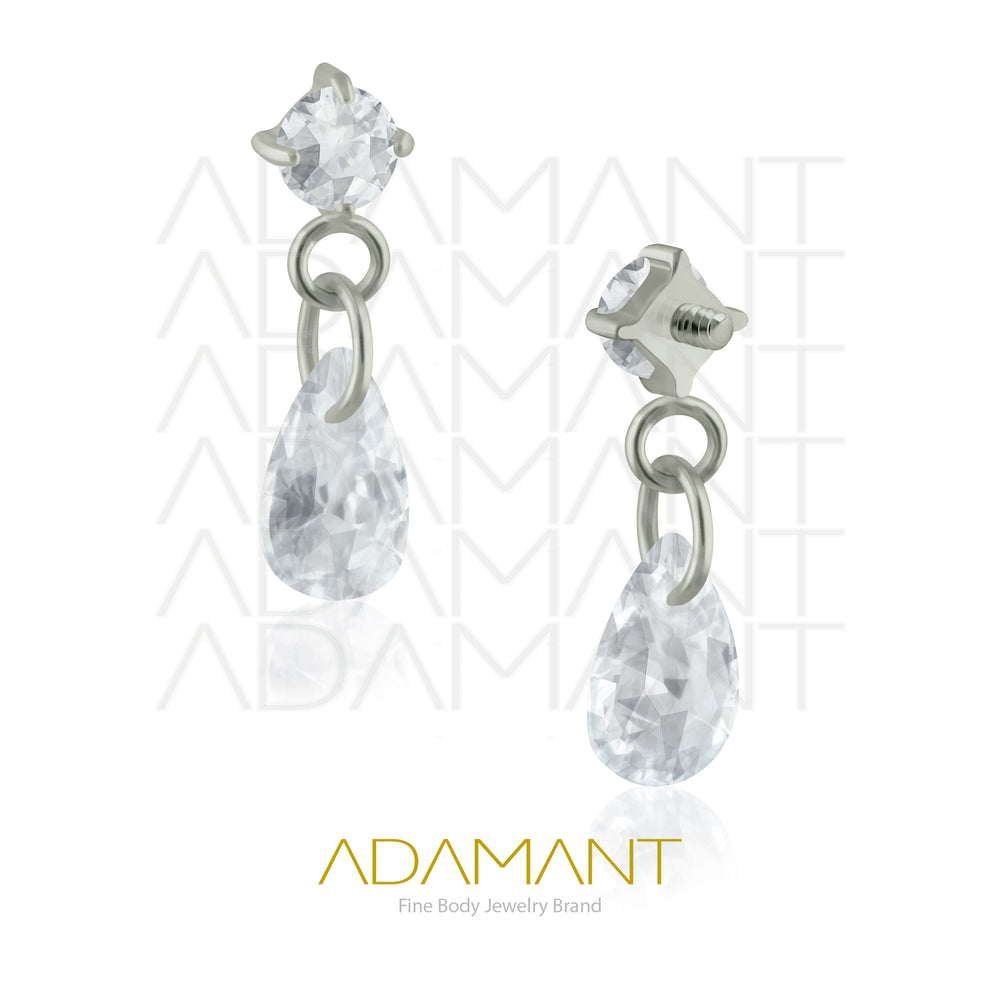 18g - 16g, Titanio Accesorio Rosca, 0.9mm Patrón de rosca, Prong set 4, Cubic Zirconia Chain Gota.