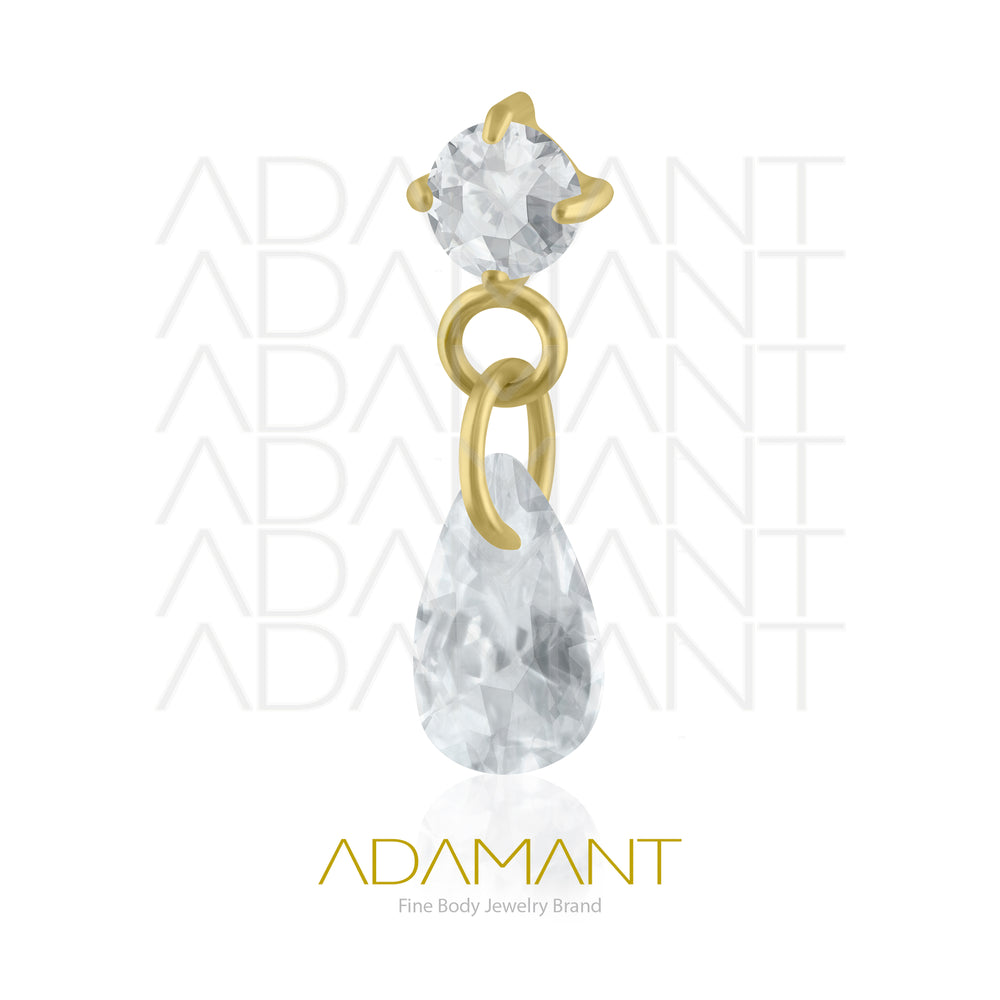 18g - 16g, Titanio Platizado Dorado Accesorio Rosca, 0.9mm Patrón de rosca, Prong set 4, Cubic Zirconia Chain Gota.