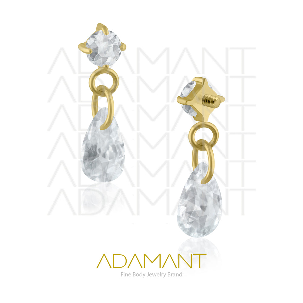 18g - 16g, Titanio Platizado Dorado Accesorio Rosca, 0.9mm Patrón de rosca, Prong set 4, Cubic Zirconia Chain Gota.