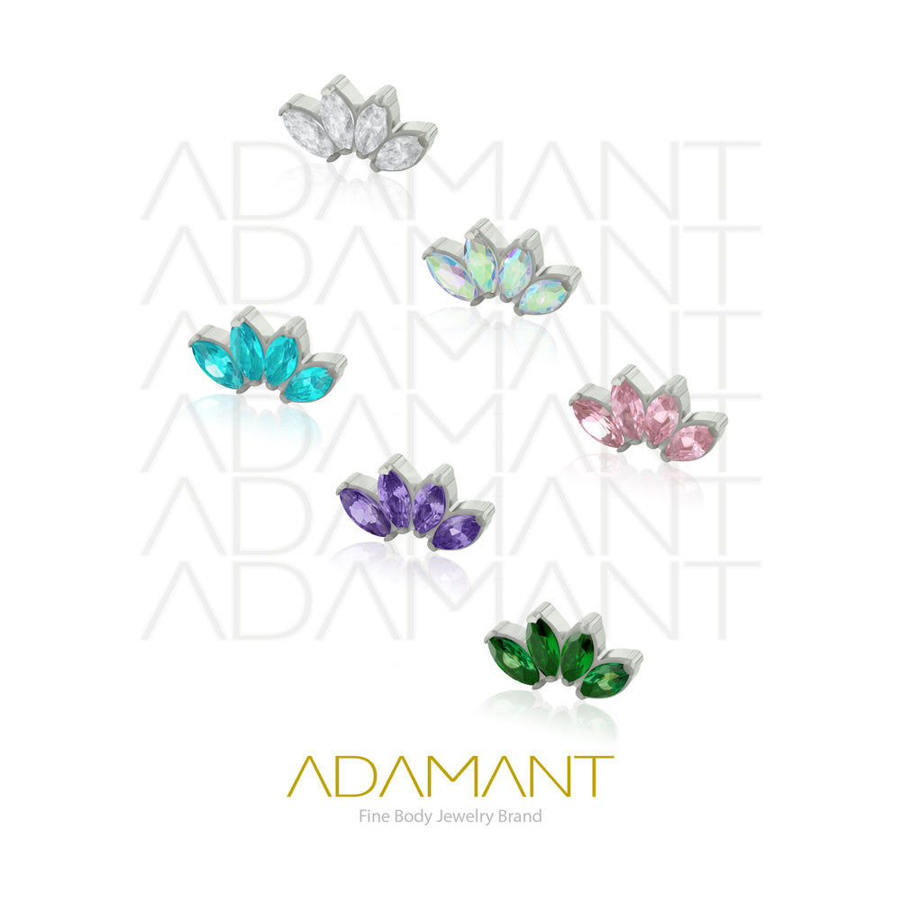 18g - 16g, Titanio Accesorio Rosca, 0.9mm Patrón de rosca, Quad Marquise, Prong Set, Cubic Zirconia.
