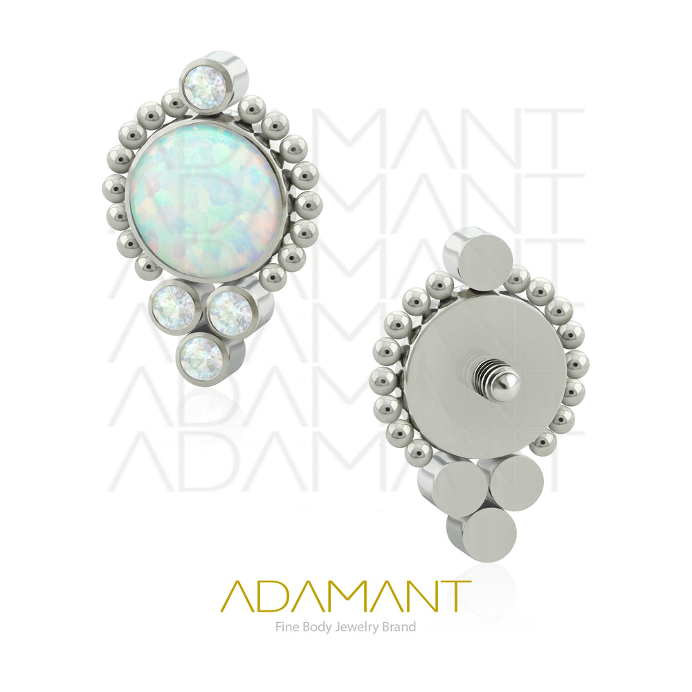 18g - 16g, Titanio Accesorio Rosca, 0.9mm Patrón de rosca, Saturn, Bezel Set, Cubic Zirconia y Opal.