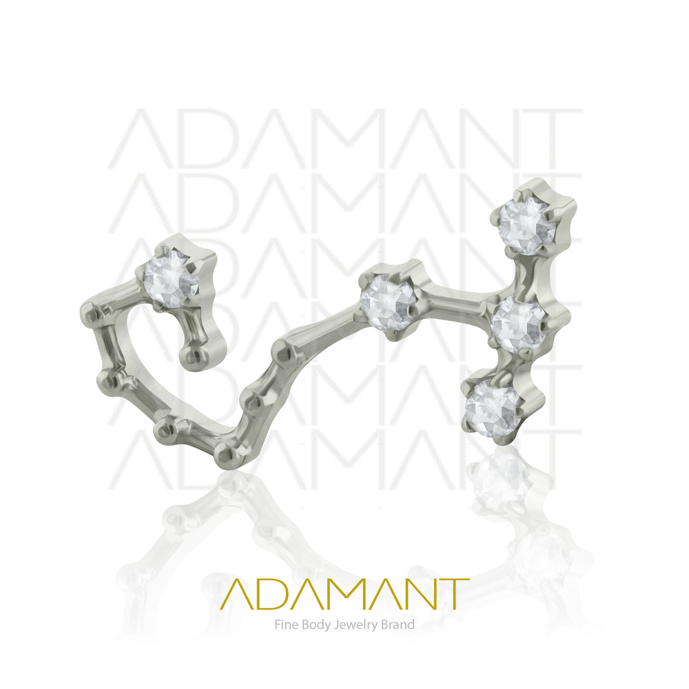 18g - 16g, Titanio Accesorio Rosca, 0.9mm Patrón de rosca, Constelación Escorpio, Prong Set, Cubic Zirconia.