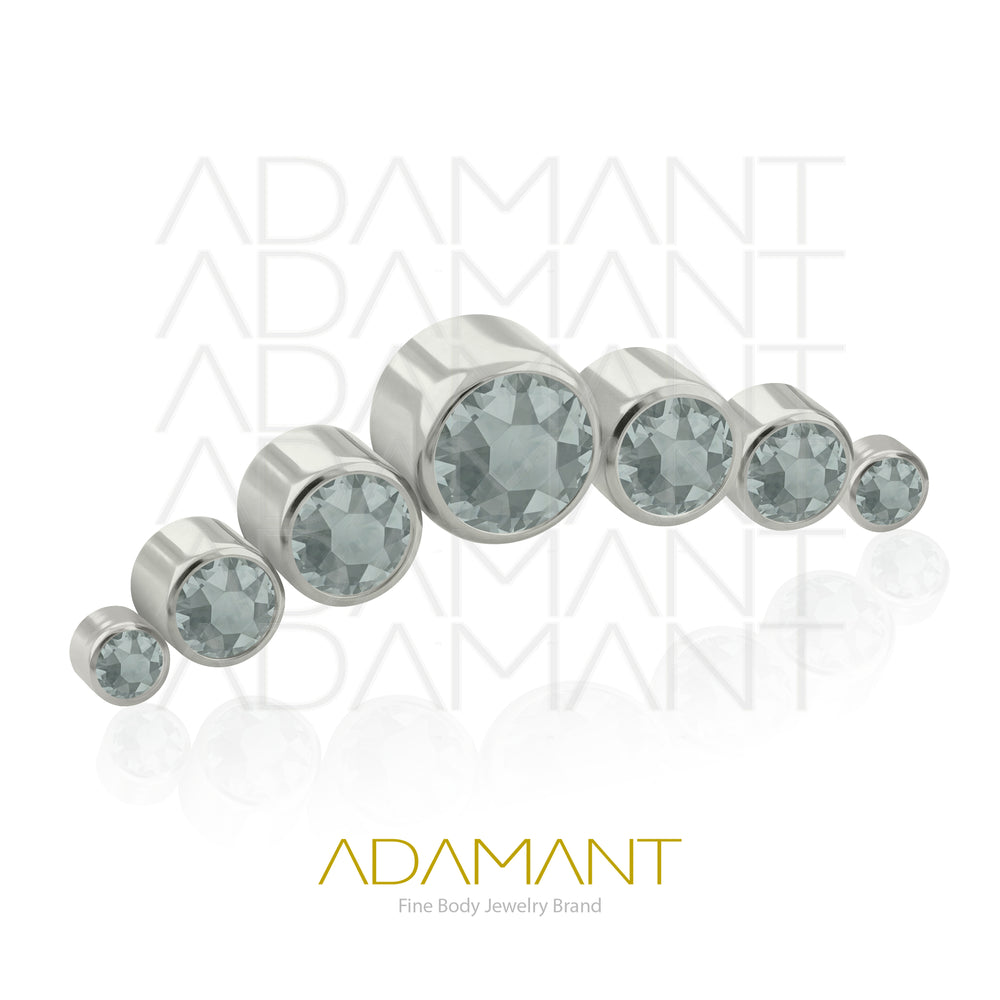 18g - 16g, Titanio Accesorio Rosca, 0.9mm Patrón de rosca, Seven Curved, Bezel Set, Cubic Zirconia.