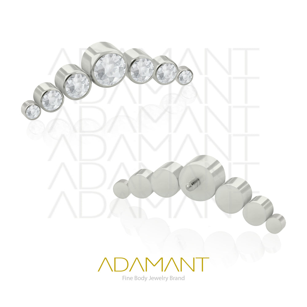 18g - 16g, Titanio Accesorio Rosca, 0.9mm Patrón de rosca, Seven Curved, Bezel Set, Cubic Zirconia.