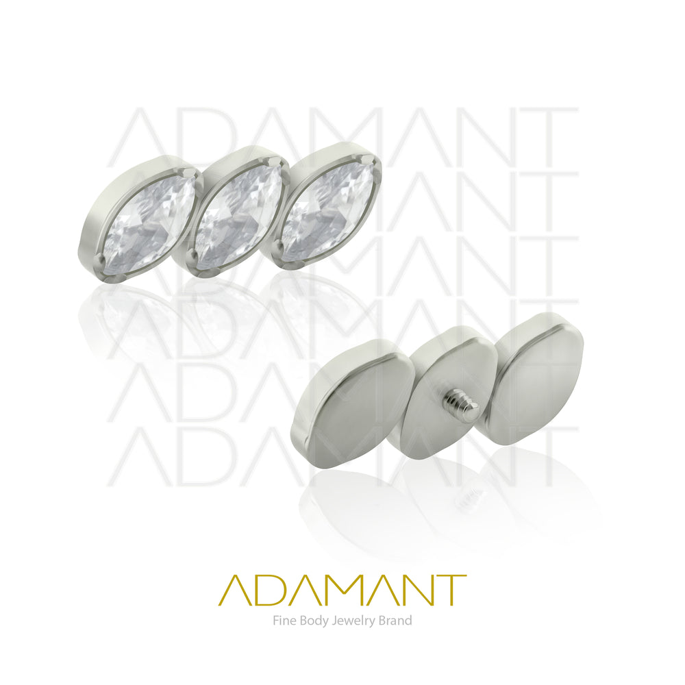 18g - 16g, Titanio Accesorio Rosca, 0.9mm Patrón de rosca, Side triple marquise, Prong Set, Cubic Zirconia.
