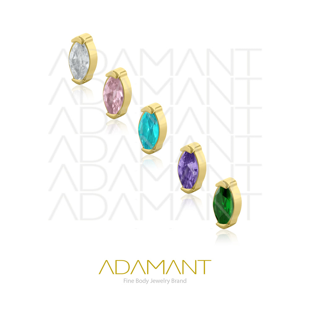 18g - 16g, Titanio Platizado Dorado Accesorio Rosca, 0.9mm Patrón de rosca, Single Marquise, Prong Set, Cubic Zirconia.