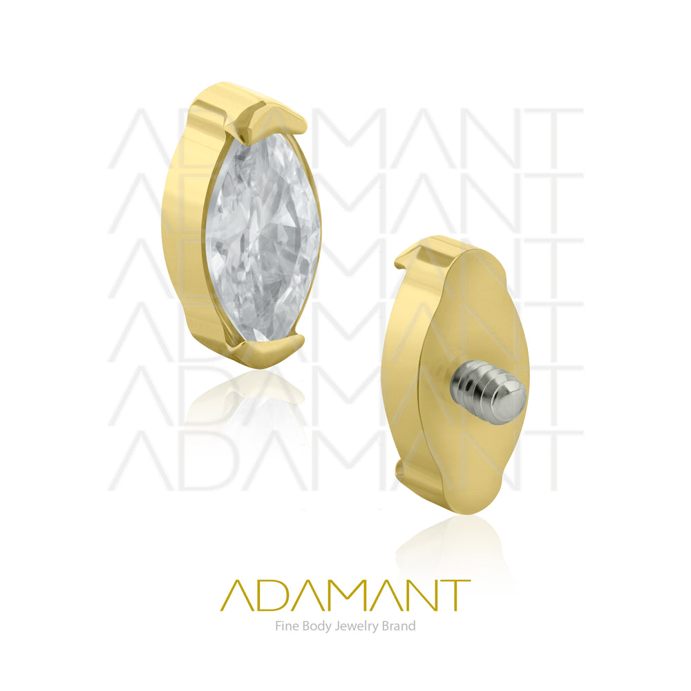 18g - 16g, Titanio Platizado Dorado Accesorio Rosca, 0.9mm Patrón de rosca, Single Marquise, Prong Set, Cubic Zirconia.