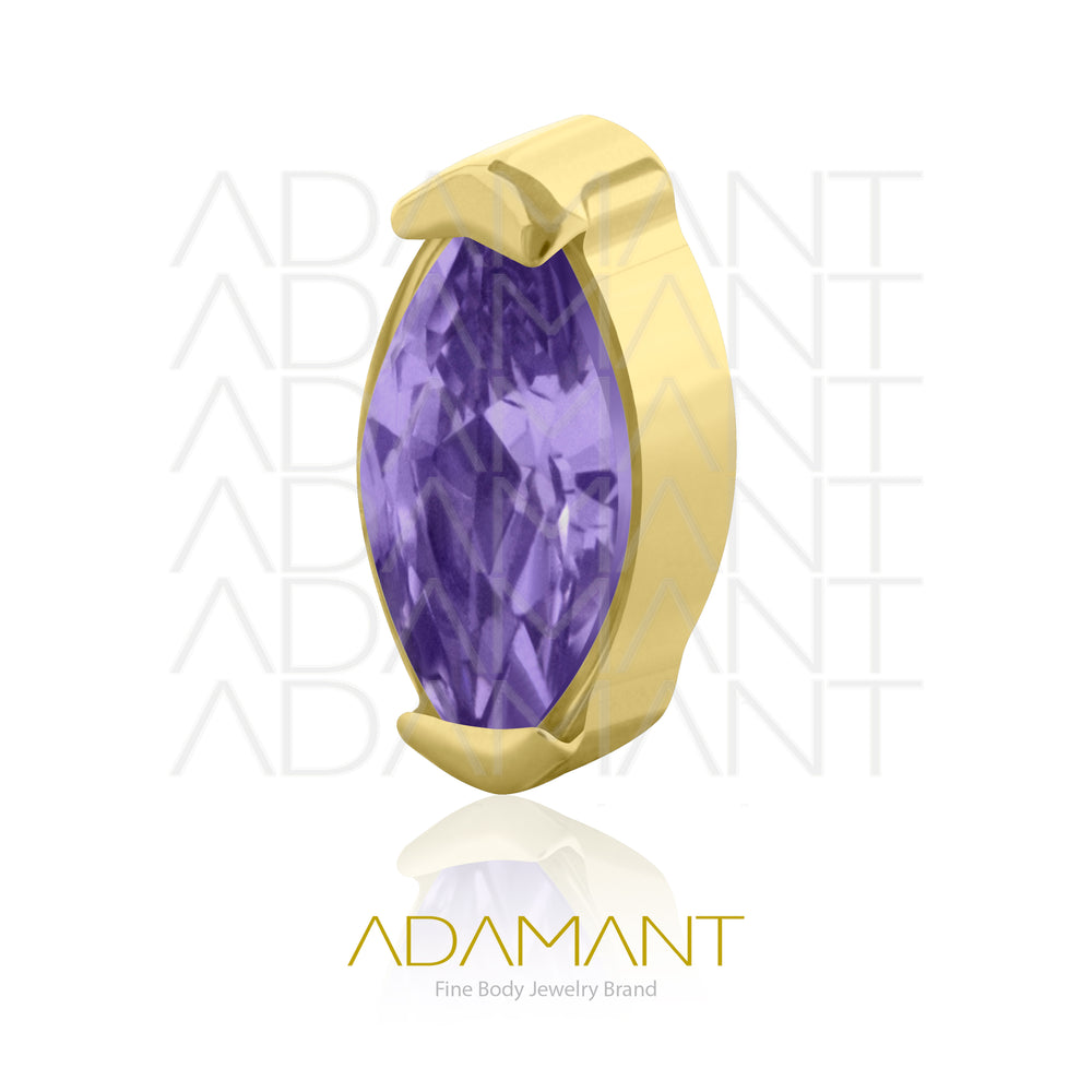 18g - 16g, Titanio Platizado Dorado Accesorio Rosca, 0.9mm Patrón de rosca, Single Marquise, Prong Set, Cubic Zirconia.