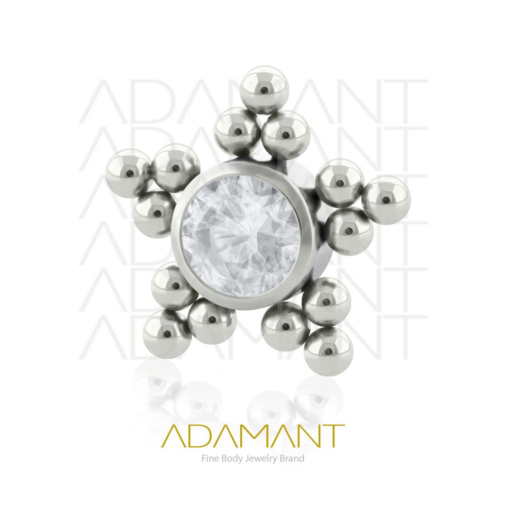 18g - 16g, Titanio Accesorio Rosca, 0.9mm Patrón de rosca, Star Bead, Bezel Set, Cubic Zirconia.