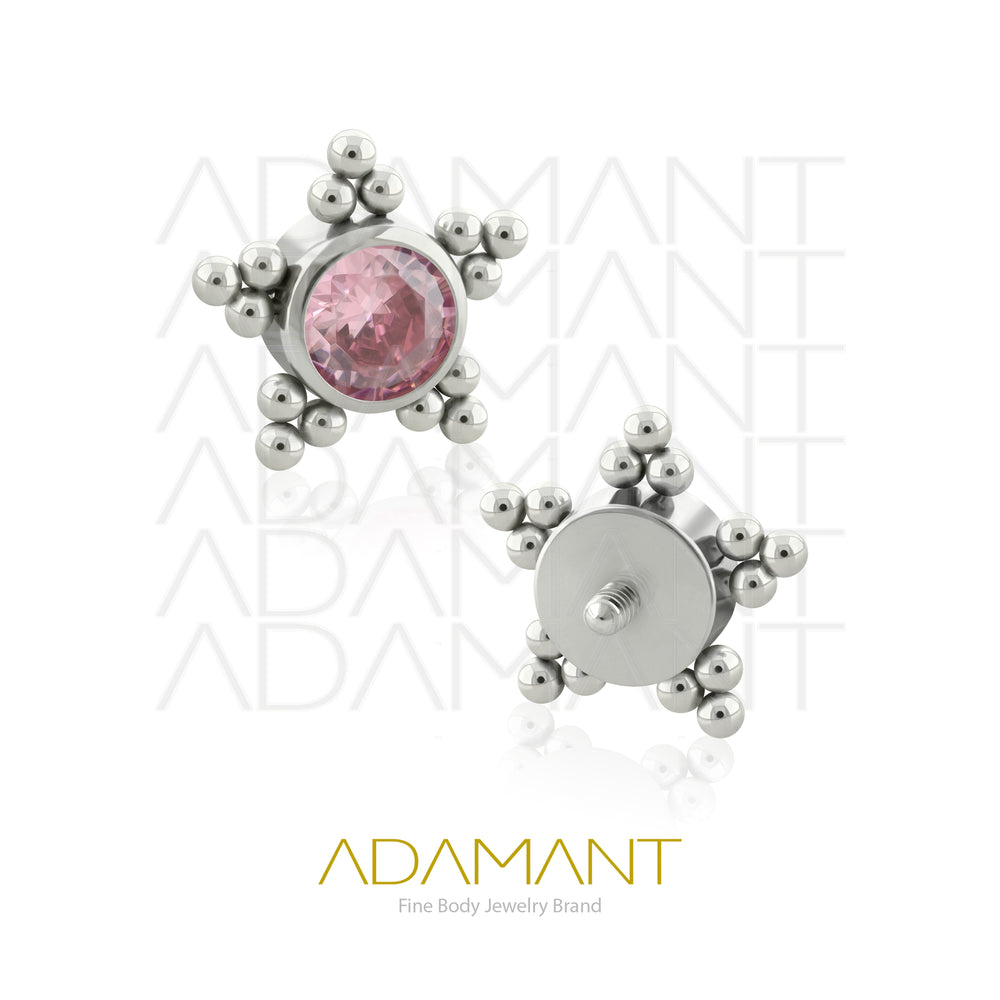 18g - 16g, Titanio Accesorio Rosca, 0.9mm Patrón de rosca, Star Bead, Bezel Set, Cubic Zirconia.