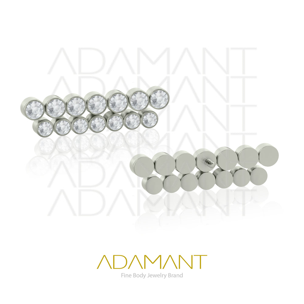 18g - 16g, Titanio Accesorio Rosca, 0.9mm Patrón de rosca, Straight Nuef Cluster, Bezel Set, Cubic Zirconia.