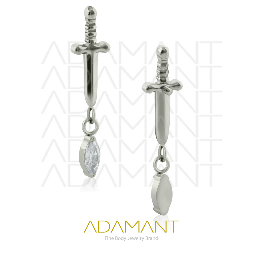 18g - 16g, Titanio Accesorio Rosca, 0.9mm Patrón de rosca, Espada Chain Single Marquise Prong set, Cubic Zirconia.