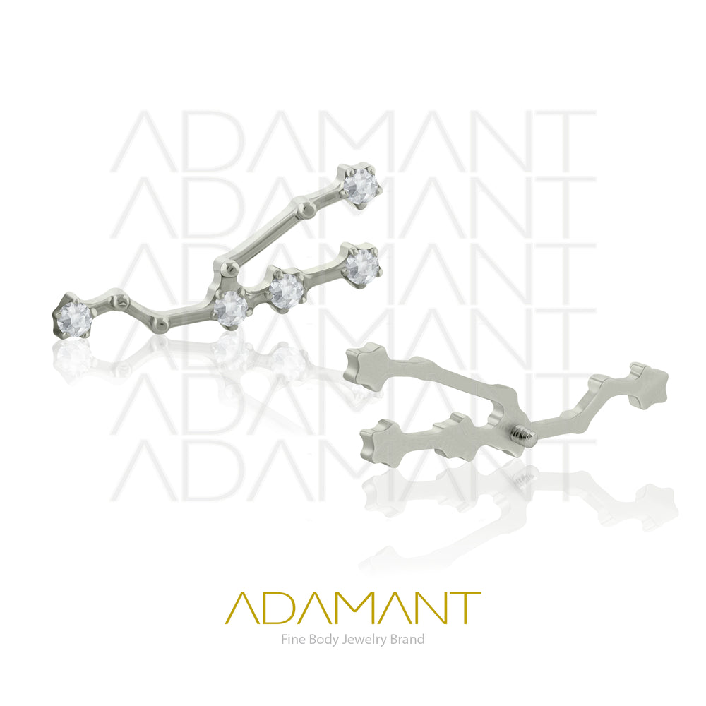 18g - 16g, Titanio Accesorio Rosca, 0.9mm Patrón de rosca, Constelación Tauro, Prong Set, Cubic Zirconia.