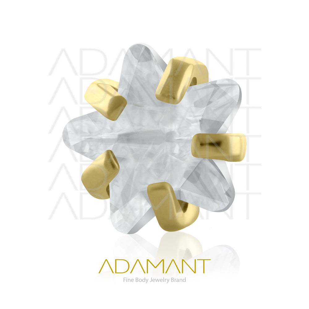18g - 16g, Titanio Platizado Dorado, Accesorio Rosca, 0.9mm Patrón de rosca, Estrella Prong Set, Cubic Zirconia.