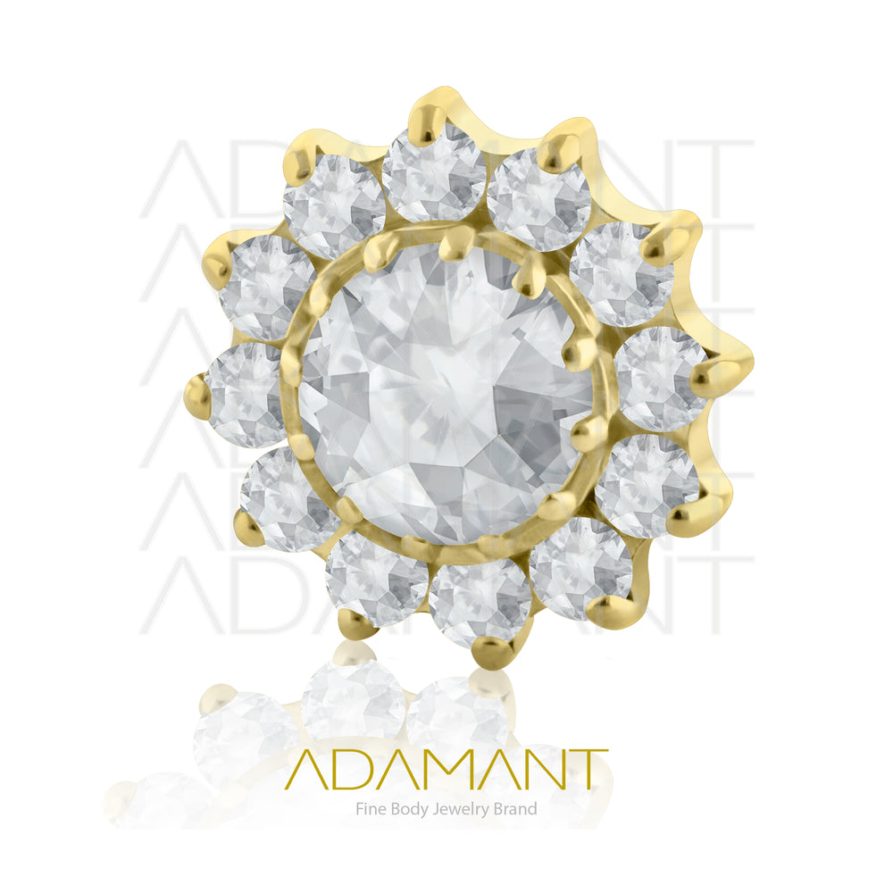 18g - 16g, Titanio Platizado Dorado, Accesorio Rosca, 0.9mm Patrón de rosca, Sun Beveling Multijewelry, Bezel set,  Cubic Zirconia .