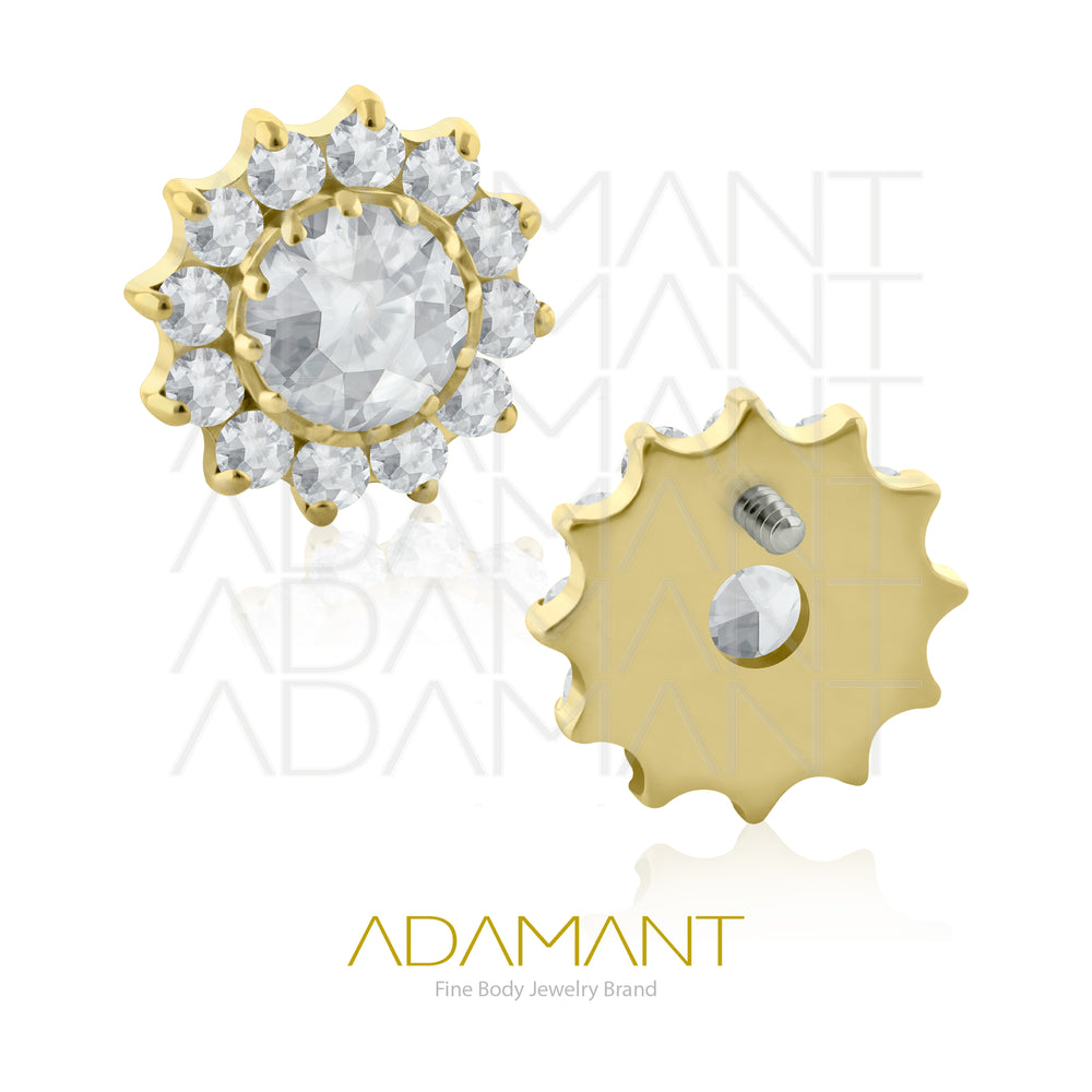 18g - 16g, Titanio Platizado Dorado, Accesorio Rosca, 0.9mm Patrón de rosca, Sun Beveling Multijewelry, Bezel set,  Cubic Zirconia .