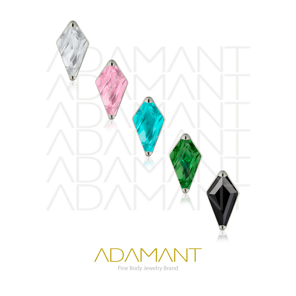 18g - 16g, Titanio Accesorio Rosca, 0.9mm Patrón de rosca, Rhombus, Prong Set, Cubic Zirconia.