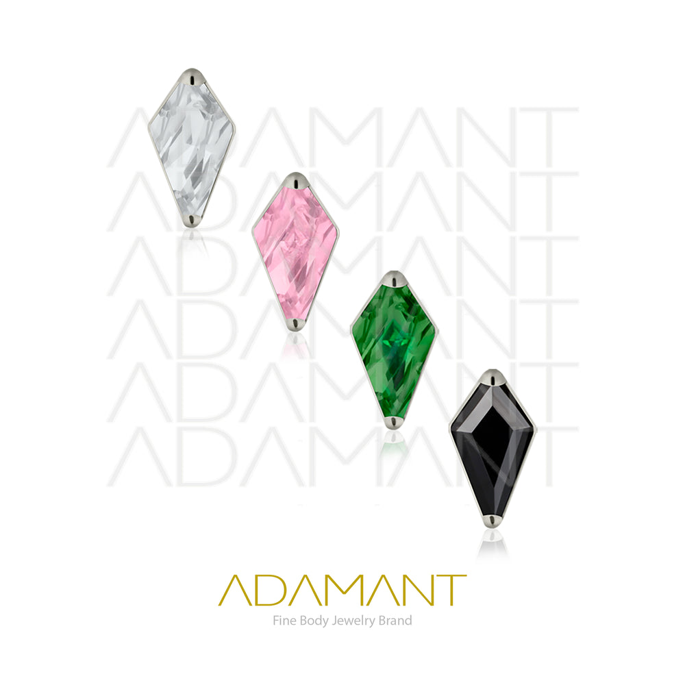 18g - 16g, Titanio Accesorio Rosca, 0.9mm Patrón de rosca, Rhombus, Prong Set, Cubic Zirconia.