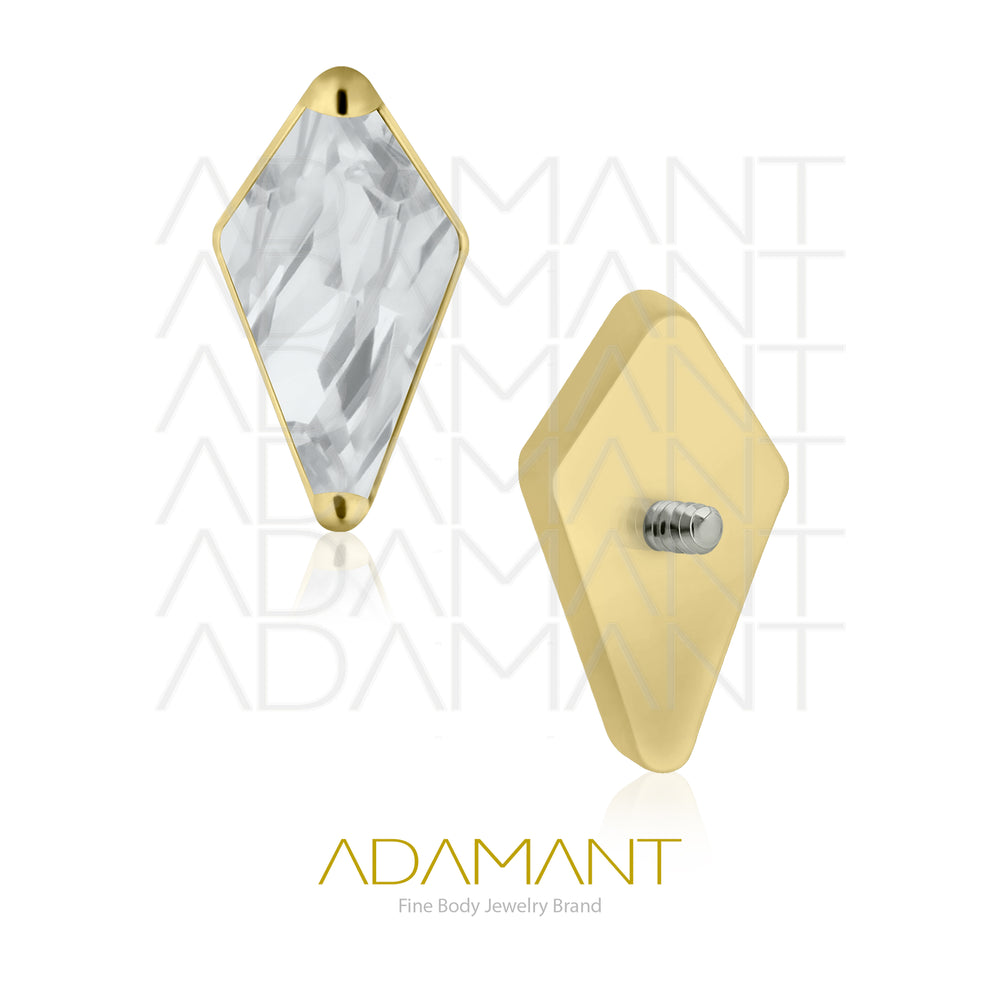 18g - 16g, Titanio Platizado Dorado, Accesorio Rosca, 0.9mm Patrón de rosca, Rhombus,Prong set, Cubic Zirconia