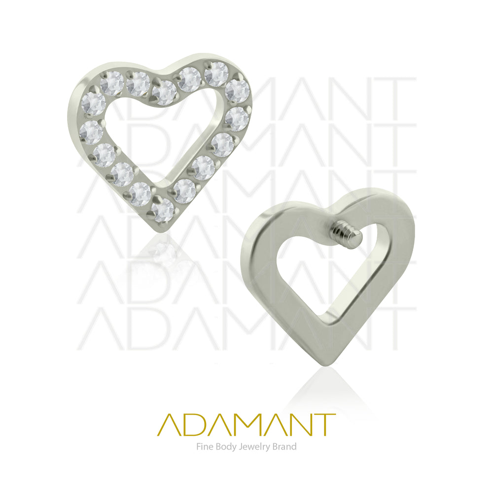 18g - 16g, Titanio Accesorio Rosca, 0.9mm Patrón de rosca, Heart Frame Multijewelry, Prong set, Cubic Zirconia.