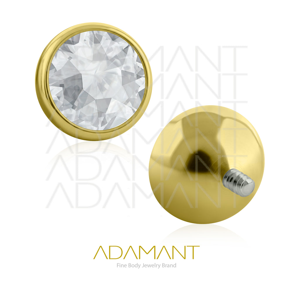 18g - 16g, Titanio Platizado Dorado Accesorio Rosca, 0.9mm Patrón de rosca, Bezel set Concavo, Cubic Zirconia.