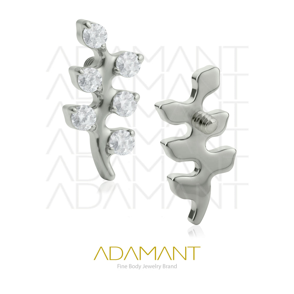 18g - 16g, Titanio Accesorio Rosca, 0.9mm Patrón de rosca, Branch leaves, Prong set, Cubic Zirconia.