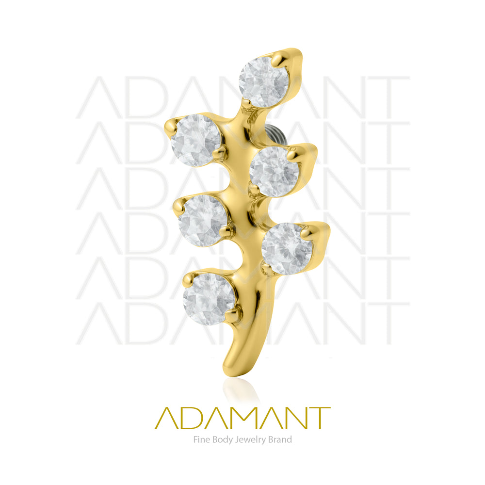 18g - 16g, Titanio Platizado Dorado, Accesorio Rosca, 0.9mm Patrón de rosca, Branch leaves, Prong set, Cubic Zirconia.