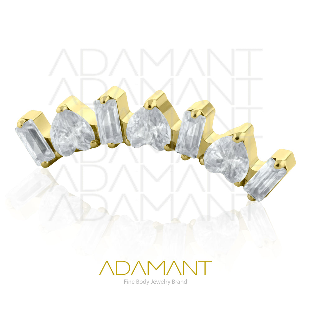 18g - 16g, Titanio Platizado Dorado Accesorio Rosca, 0.9mm Patrón de rosca, Crystal Arc, Prong set, Cubic zirconia.