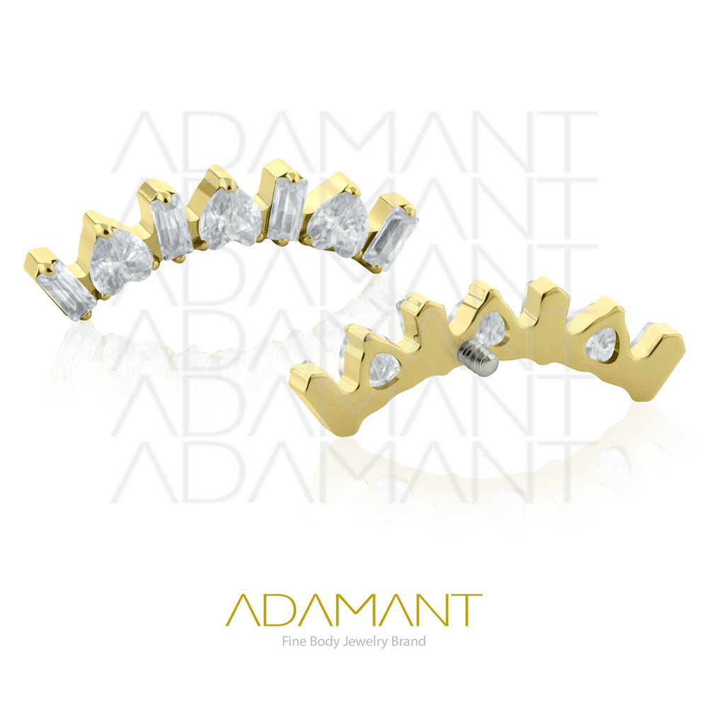 18g - 16g, Titanio Platizado Dorado Accesorio Rosca, 0.9mm Patrón de rosca, Crystal Arc, Prong set, Cubic zirconia.