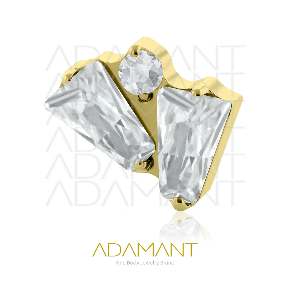 18g - 16g, Titanio Platizado Dorado Accesorio Rosca, 0.9mm Patrón de rosca, Fan Gem, Prong Set, Cubic Zirconia.