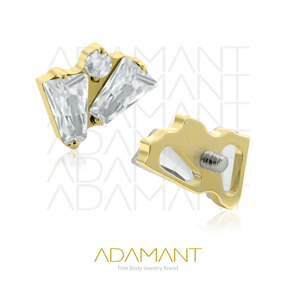 18g - 16g, Titanio Platizado Dorado Accesorio Rosca, 0.9mm Patrón de rosca, Fan Gem, Prong Set, Cubic Zirconia.