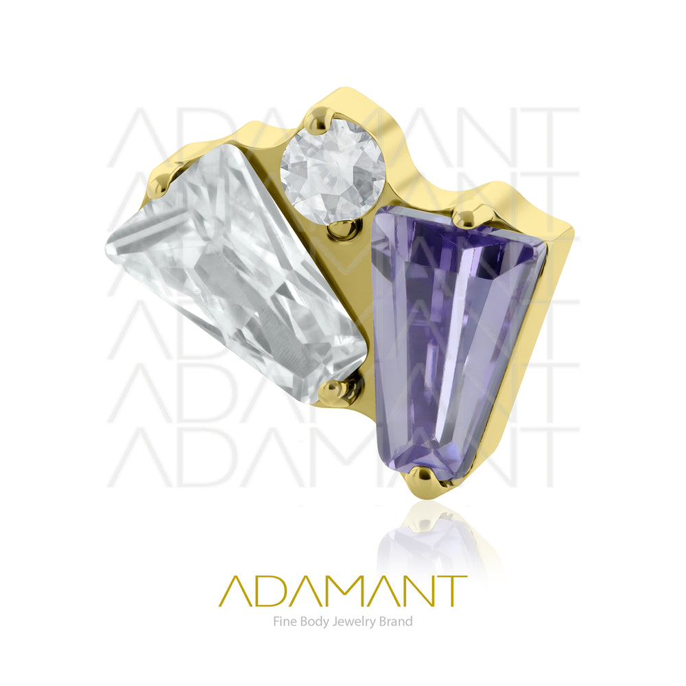 18g - 16g, Titanio Platizado Dorado Accesorio Rosca, 0.9mm Patrón de rosca, Fan Gem, Prong Set, Cubic Zirconia.