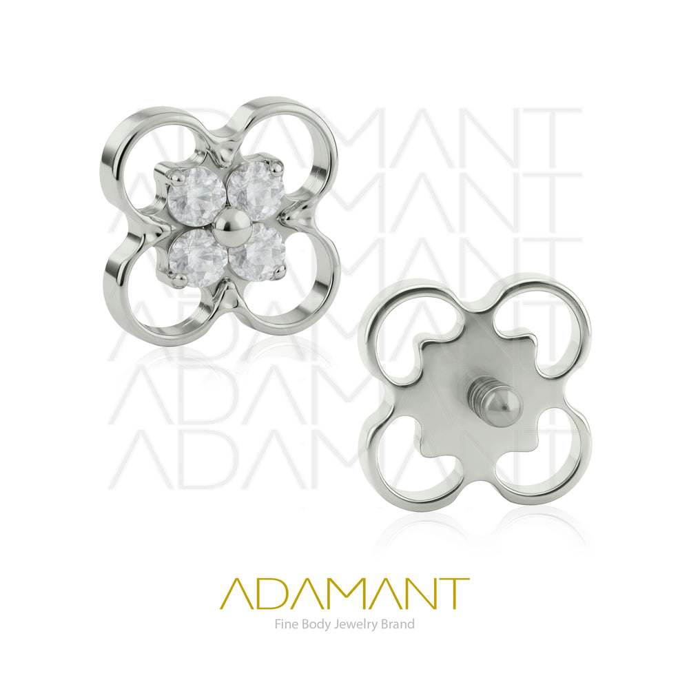 18g - 16g, Titanio Accesorio Rosca, 0.9mm Patrón de rosca, Flower pendant, Prong set, Cubic Zirconia.