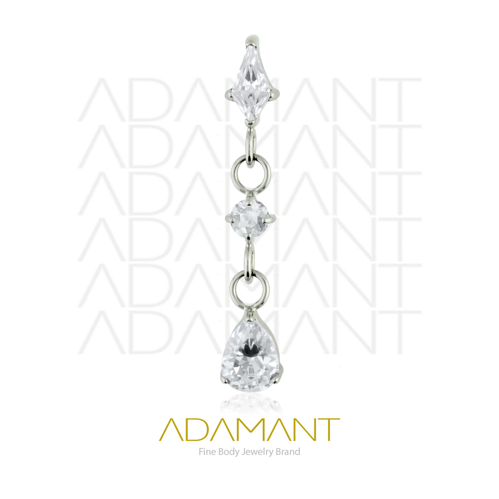 18g - 16g, Titanio Accesorio Rosca, 0.9mm Patrón de rosca, Gem Trio Chain, Prong Set, Cubic Zirconia.