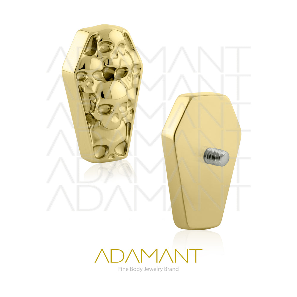 18g - 16g, Titanio Platizado Dorado Accesorio Rosca, 0.9mm Patrón de rosca, Skull Coffin