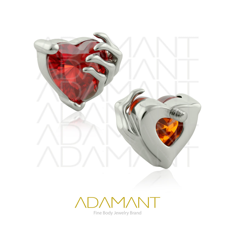 18g - 16g, Titanio Accesorio Rosca, 0.9mm Patrón de rosca, Grim Heart, Prong set, Cubic zirconia.