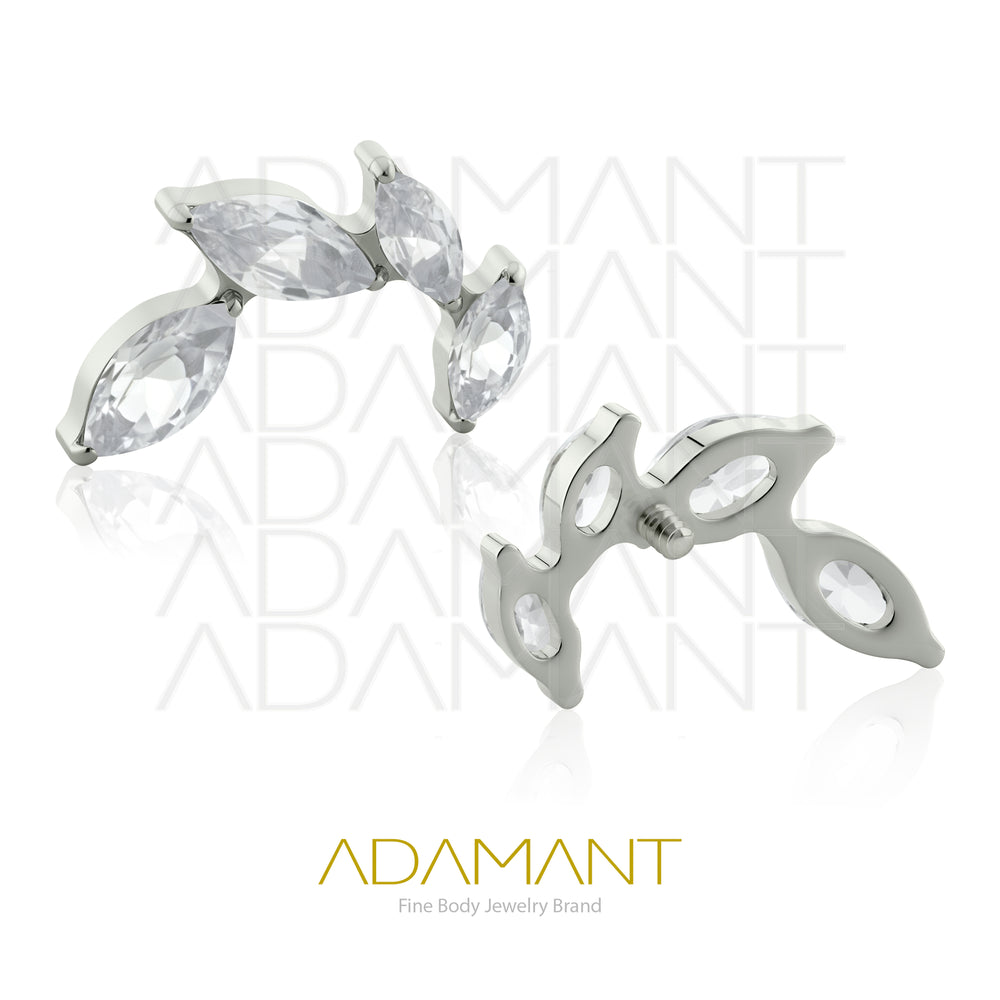 18g - 16g, Titanio Accesorio Rosca, 0.9mm Patrón de rosca, Leaf Marquise, Prong set, Cubic Zirconia.