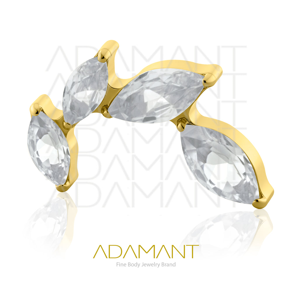 18g - 16g, Titanio Platizado Dorado, Accesorio Rosca, 0.9mm Patrón de rosca, Leaf Marquise, Prong set, Cubic Zirconia.