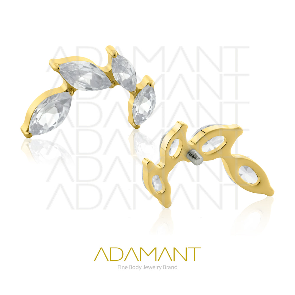 18g - 16g, Titanio Platizado Dorado, Accesorio Rosca, 0.9mm Patrón de rosca, Leaf Marquise, Prong set, Cubic Zirconia.
