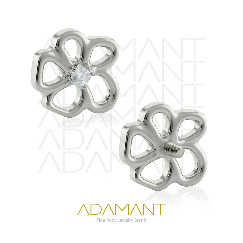 18g - 16g, Titanio Accesorio Rosca, 0.9mm Patrón de rosca, Open Flower, Prong set, Cubic Zirconia.