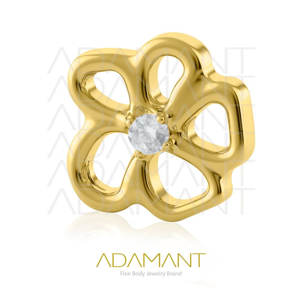18g - 16g, Titanio Platizado Dorado, Accesorio Rosca, 0.9mm Patrón de rosca, Open Flower, Prong set, Cubic Zirconia.