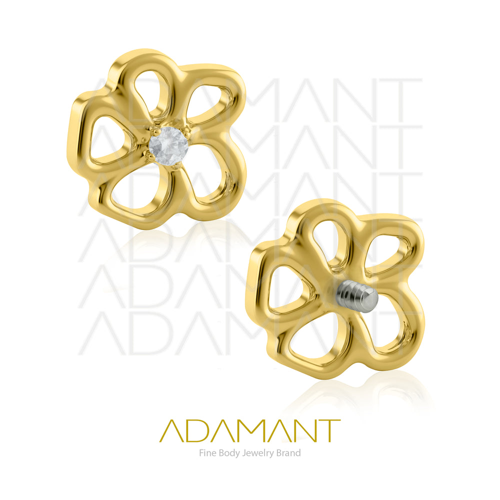 18g - 16g, Titanio Platizado Dorado, Accesorio Rosca, 0.9mm Patrón de rosca, Open Flower, Prong set, Cubic Zirconia.