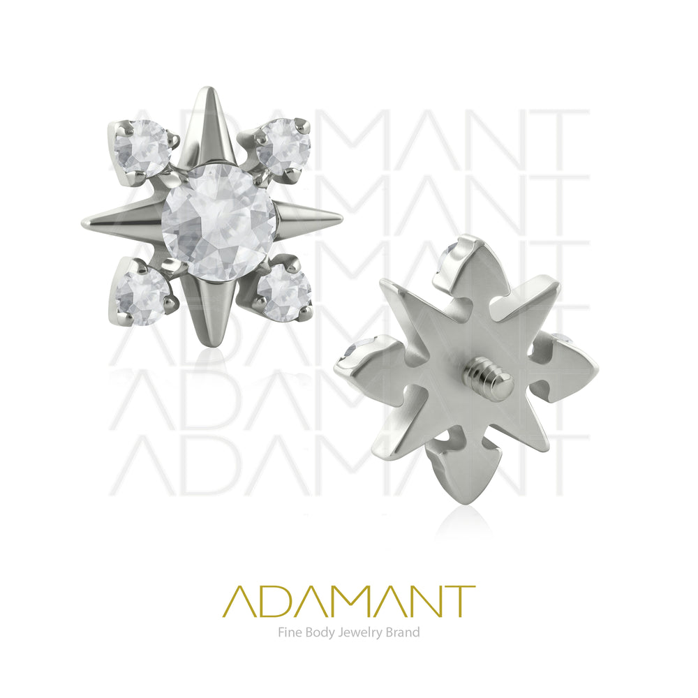18g - 16g, Titanio Accesorio Rosca, 0.9mm Patrón de rosca,  Crystal Star, Prong set, Cubic zirconia., Cubic Zirconia.