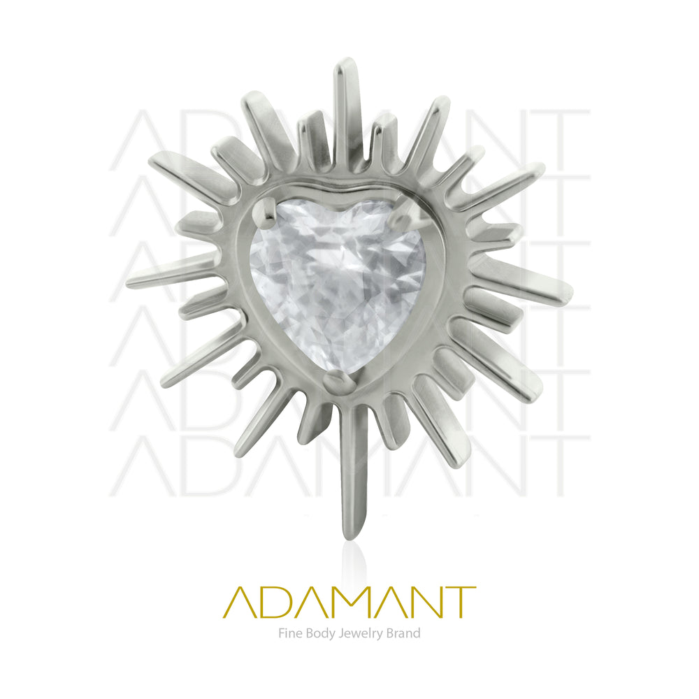 18g - 16g, Titanio Accesorio Rosca, 0.9mm Patrón de rosca, Radiant Heart, Prong set, Cubic Zirconia.