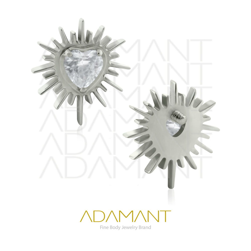 18g - 16g, Titanio Accesorio Rosca, 0.9mm Patrón de rosca, Radiant Heart, Prong set, Cubic Zirconia.