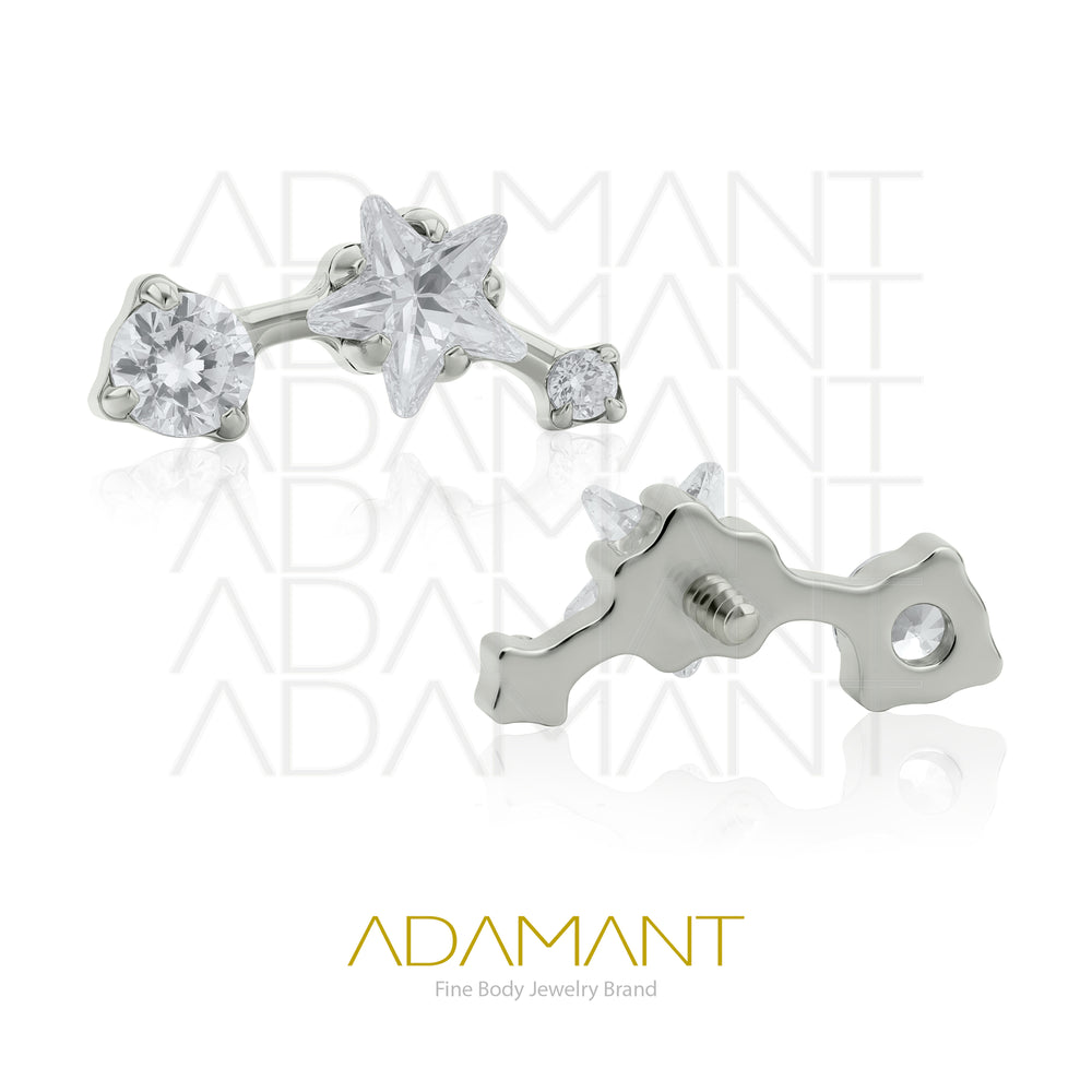18g - 16g, Titanio Accesorio Rosca, 0.9mm Patrón de rosca, Shooting star, Prong set, Cubic Zirconia.